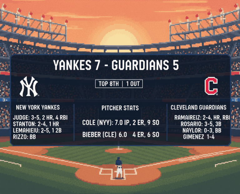 New York Yankees vs Cleveland Guardians Match Player Stats