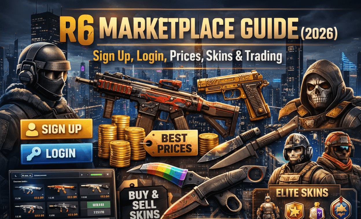 R6 Marketplace themed image showing a futuristic gaming trading vibe