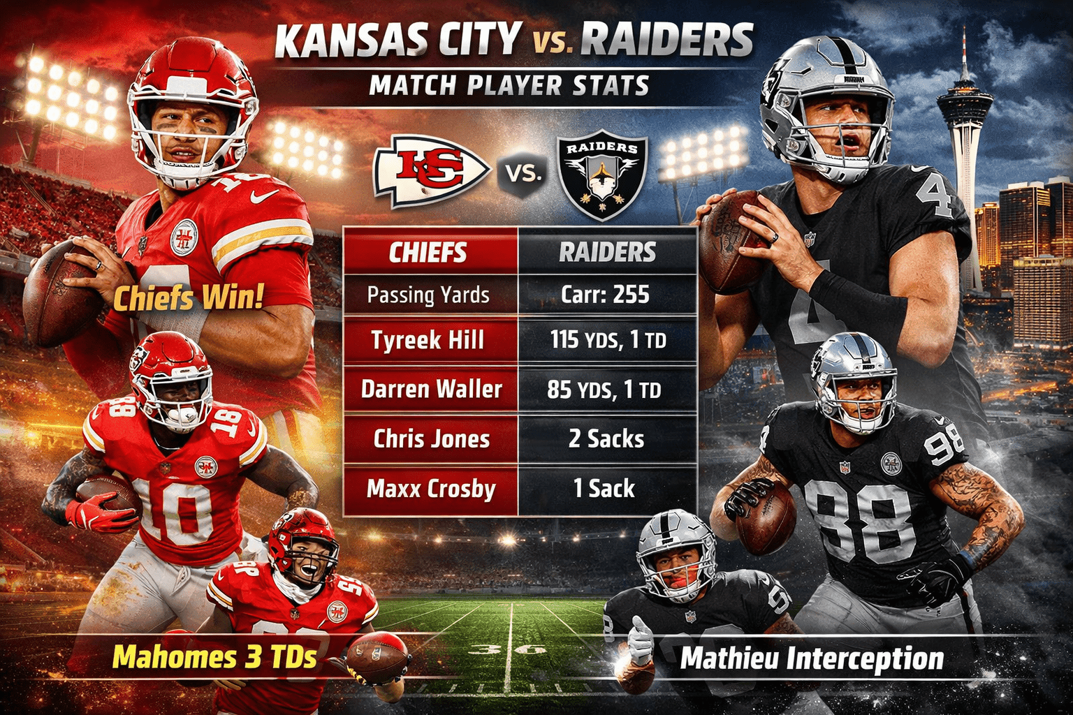 Kansas City Chiefs vs Las Vegas Raiders Match Player Stats