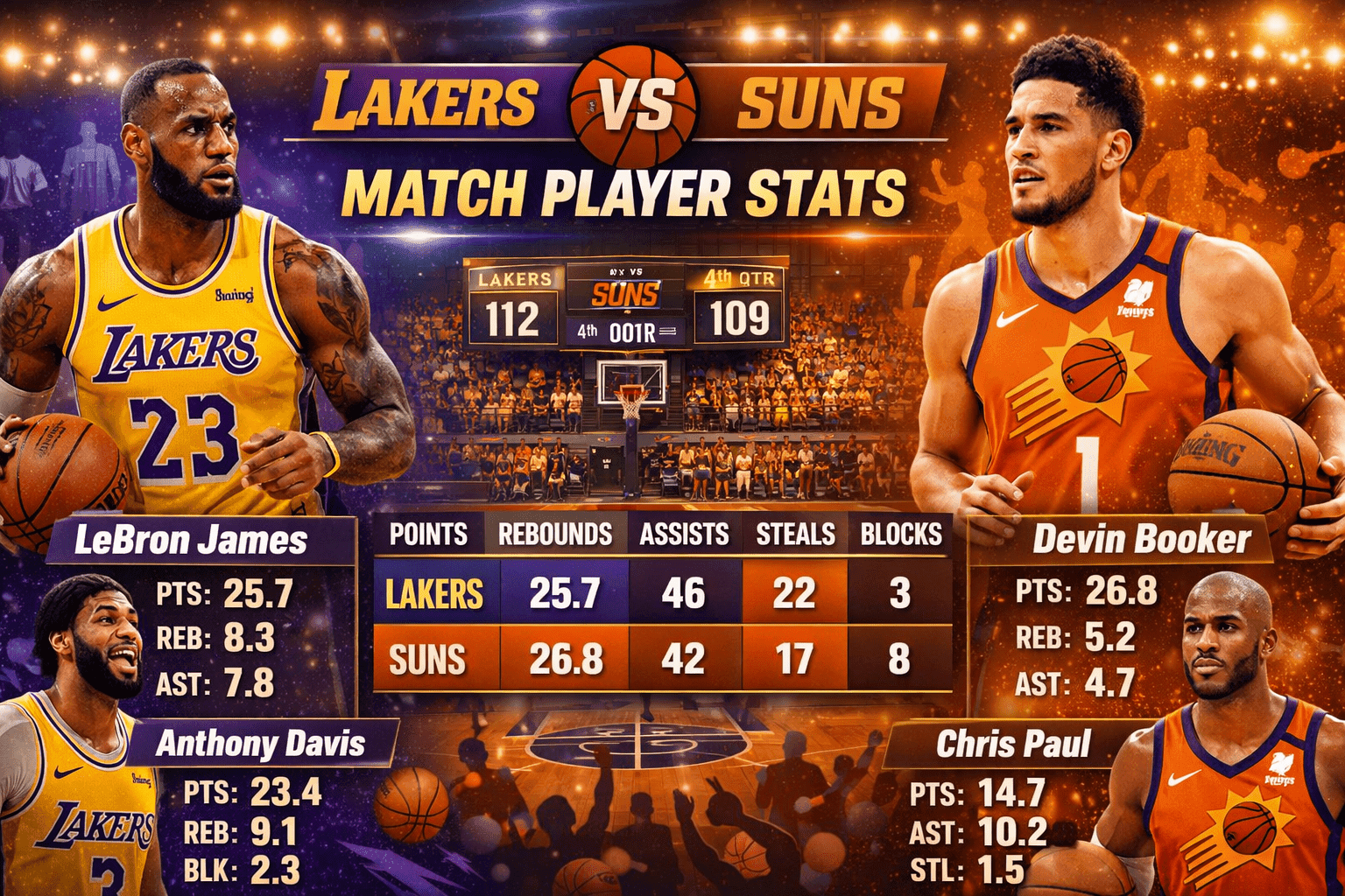 Lakers vs Phoenix Suns Match Player Stats