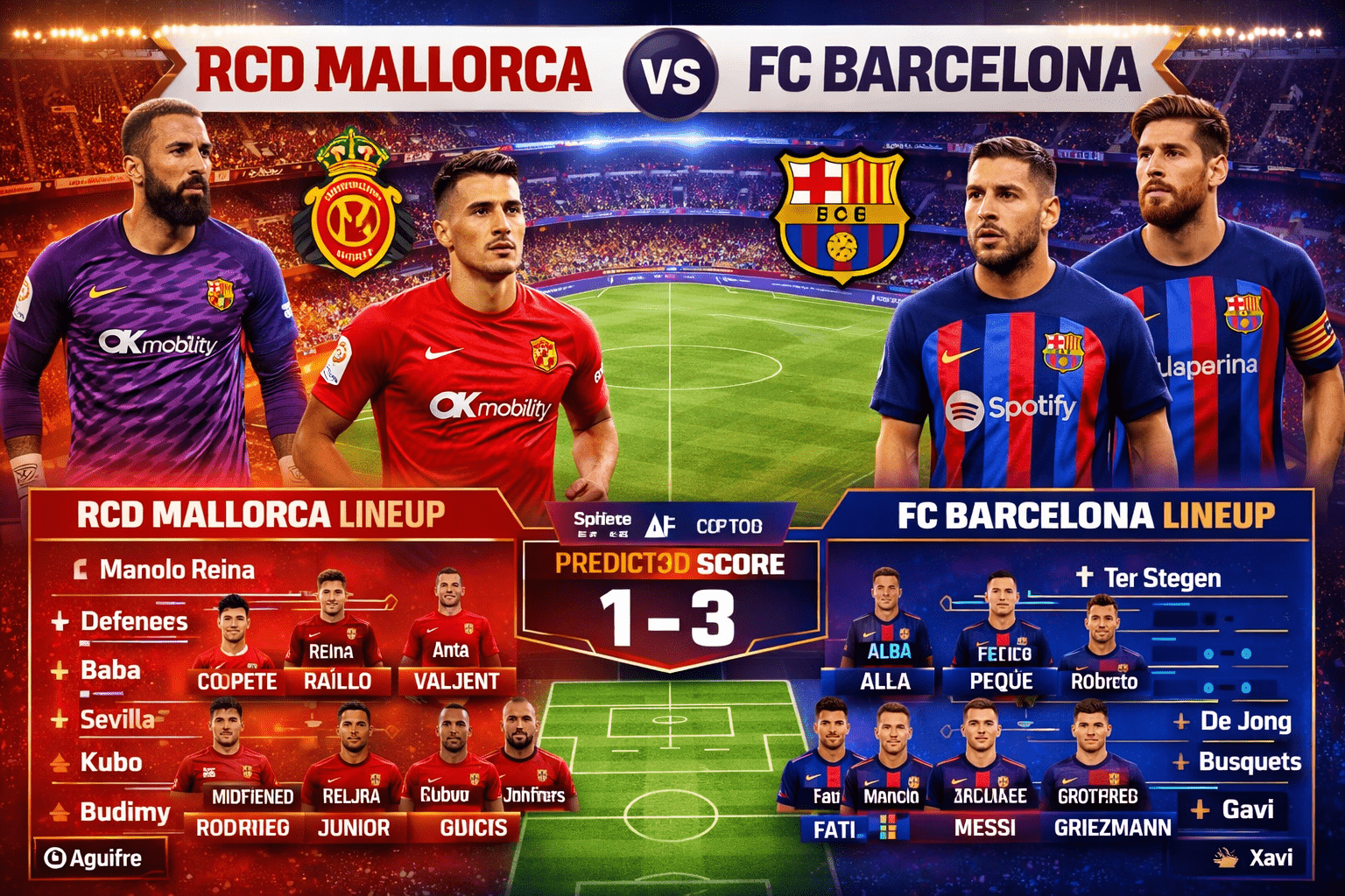 RCD Mallorca vs FC Barcelona Lineups