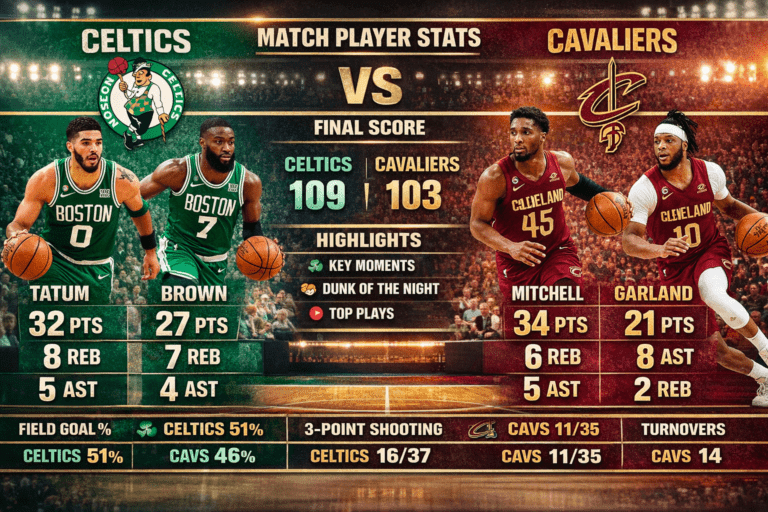 Celtics vs Cleveland Cavaliers Match Player Stats