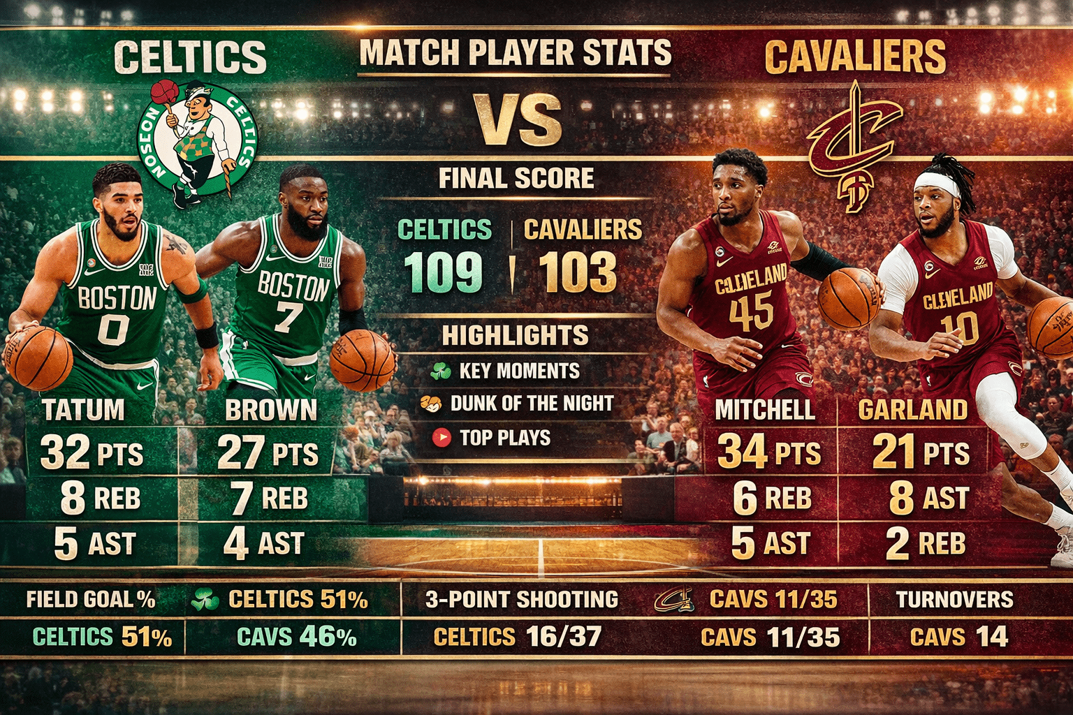 Celtics vs Cleveland Cavaliers Match Player Stats