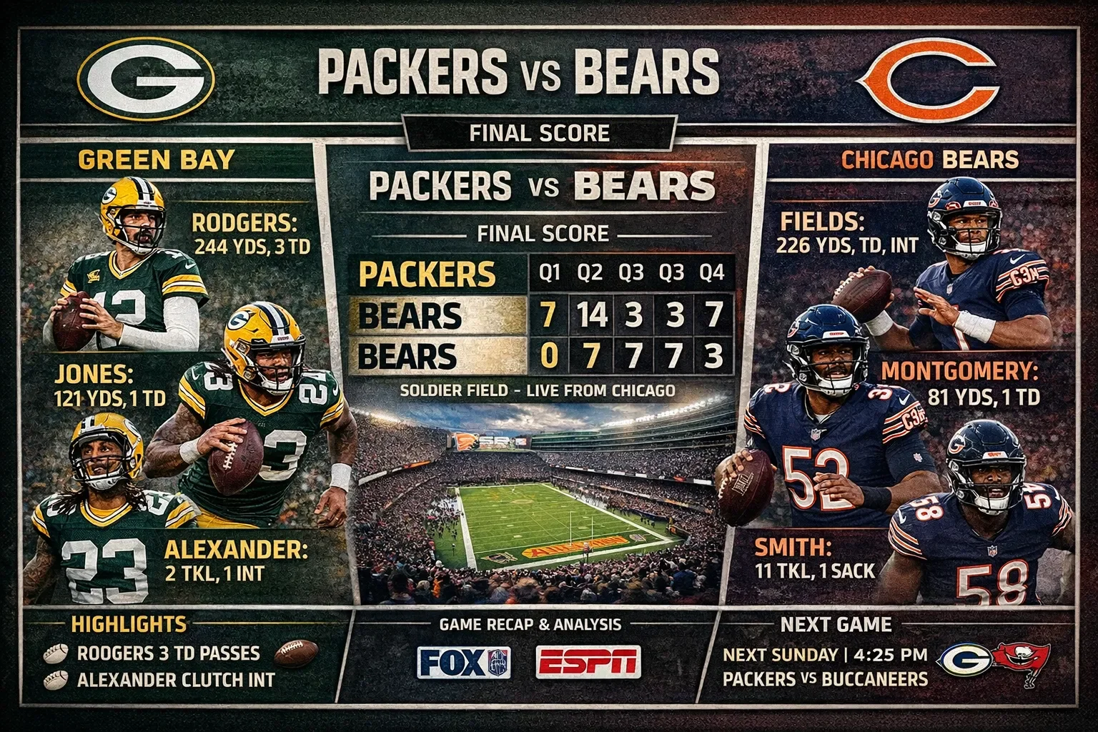 Green Bay Packers vs Chicago Bears Match Player Stats
