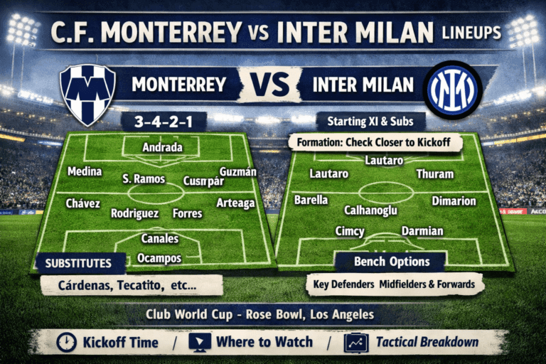 C.F. Monterrey vs Inter Milan Lineups