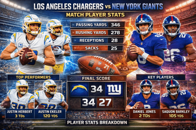 Los Angeles Chargers vs New York Giants Match Player Stats