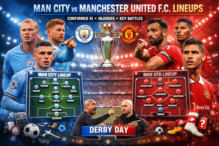 Man City vs Manchester United F.C. Lineups