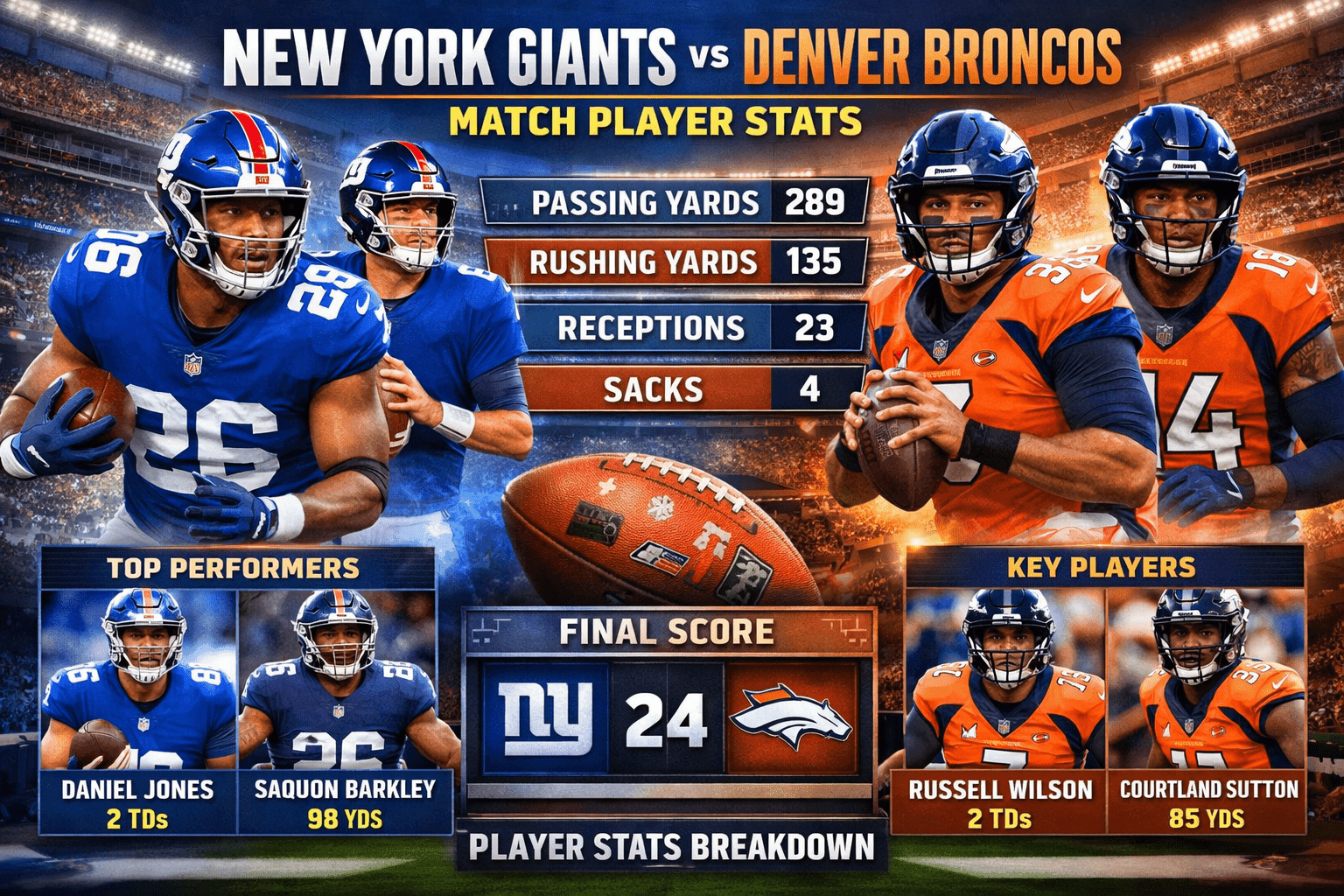 New York Giants vs Denver Broncos Match Player Stats