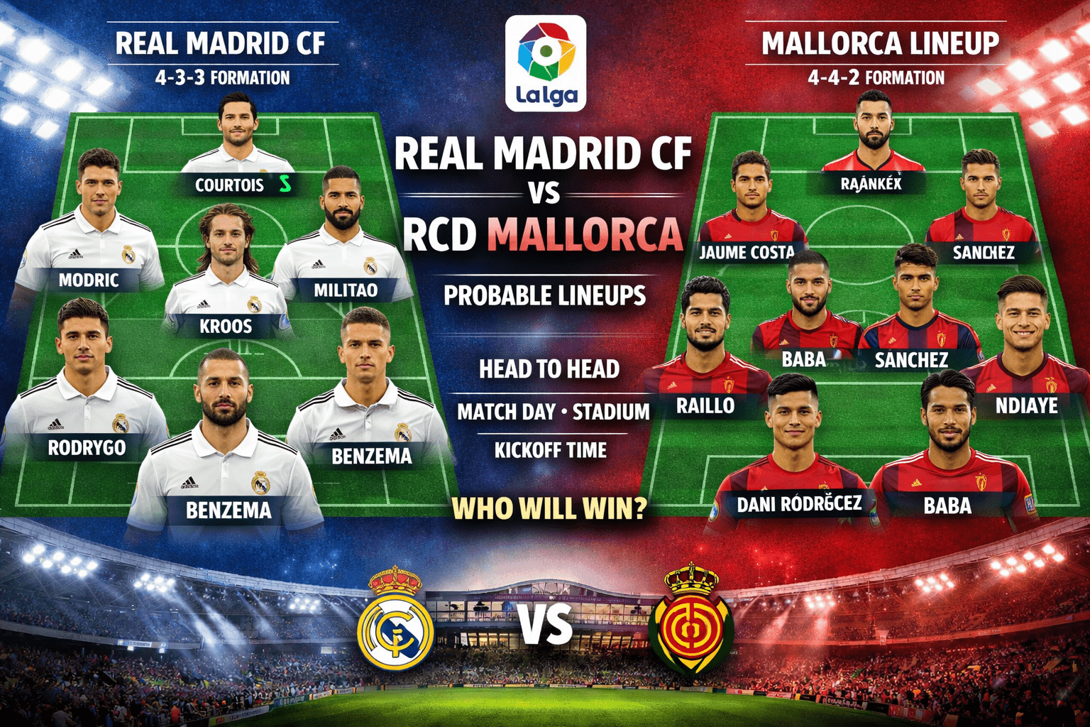 Real Madrid CF vs RCD Mallorca Lineups