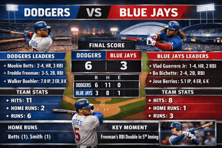 Dodgers vs Toronto Blue Jays Match Player Stats