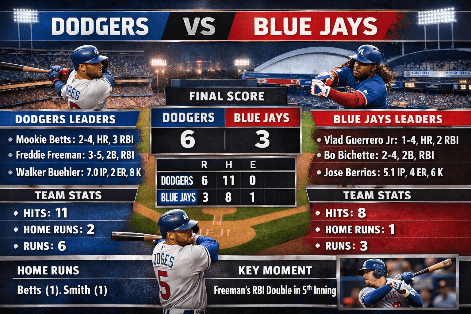 Dodgers vs Toronto Blue Jays Match Player Stats