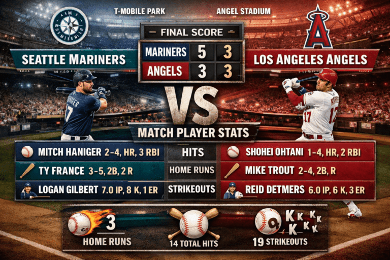 Seattle Mariners vs Los Angeles Angels Match Player Stats