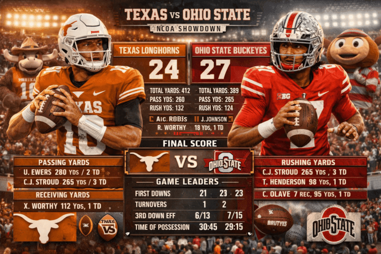 Texas Longhorns Football vs Ohio State Buckeyes Football Match Player Stats