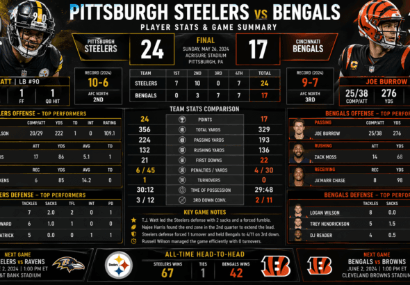 Pittsburgh Steelers vs Bengals Match Player Stats