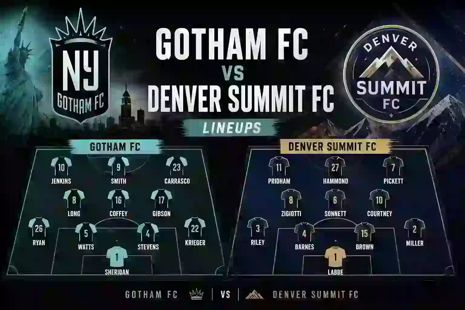 Gotham FC vs Denver Summit FC Lineups